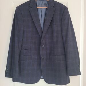 Vince Camuto Wool Moden Fit Plaid 2 Button Blazer Size 42R Gray  Blue